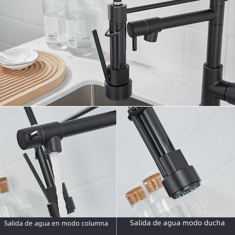 Cross-border commodity all-copper nickel wire drawing dual-function kitchen spring faucet hot and cold water rotating black drawing faucet