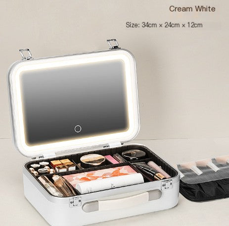 Large-capacity makeup artist cosmetics storage box with LED light and mirror